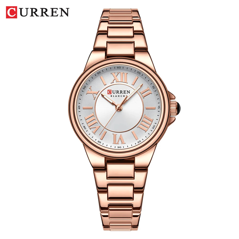 Women Watch CURREN Wristwatches Thin Quartz Watch with Luminous Hands Stainless Steel Bracelet