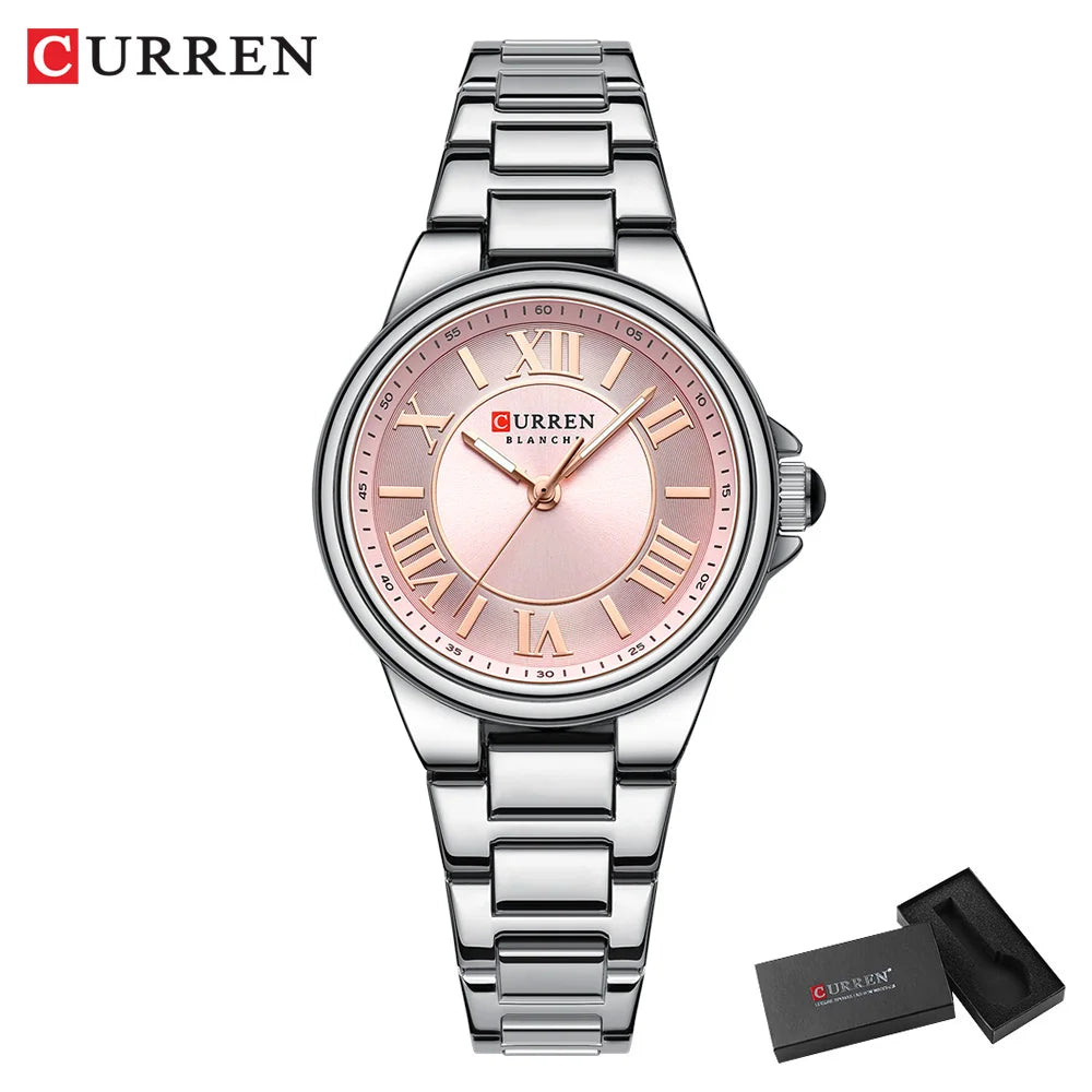 Women Watch CURREN Wristwatches Thin Quartz Watch with Luminous Hands Stainless Steel Bracelet