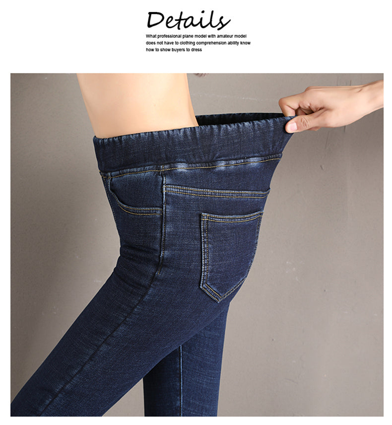 Women Jean Casual Thick Thermal Winter New Skinny Stretch waist Jeans Fleece Pencil Pants Plush Warm Trousers