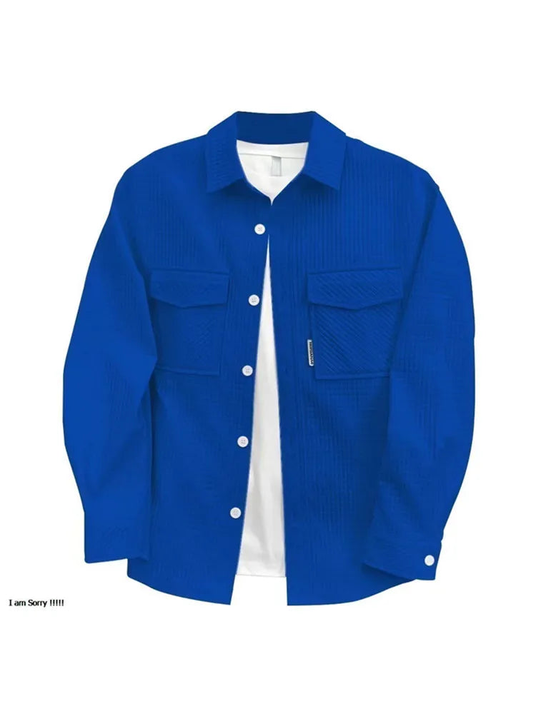 Spring and autumn Shirt men Waffle long-sleeved cargo casual shirt loose thin coat