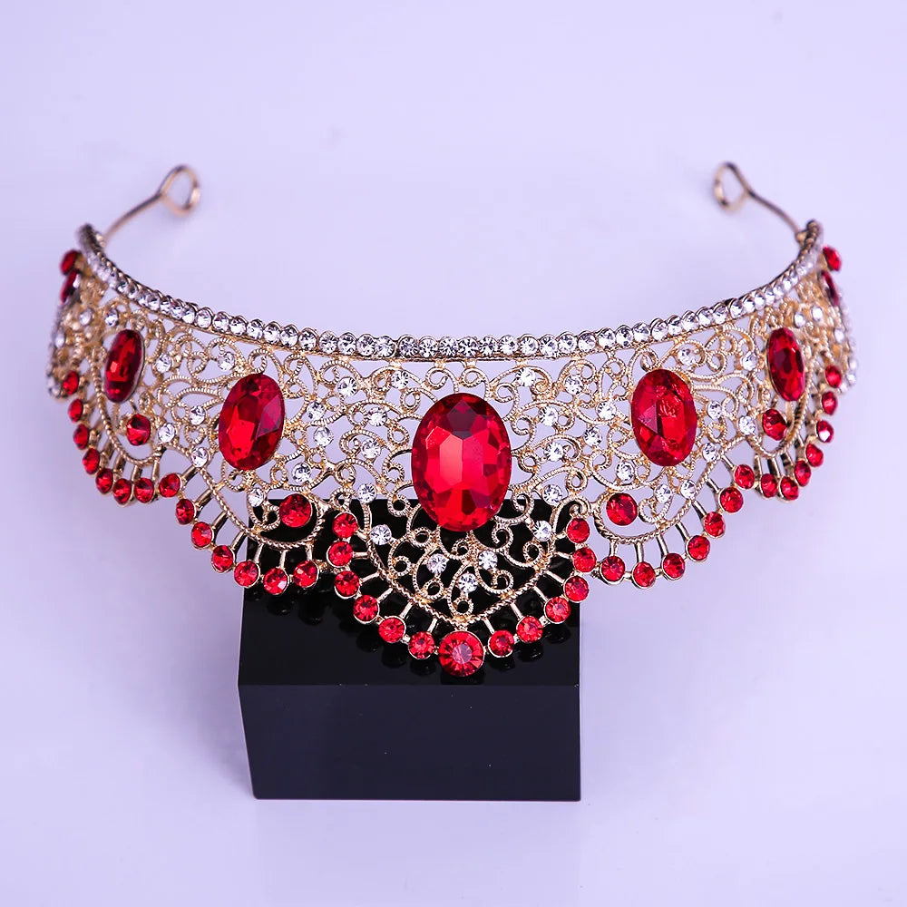 KMVEXO Vintage Baroque Fairy Crowns Bridle Crown Geometric Crystal Elf Tiaras for Women Wedding Costume
