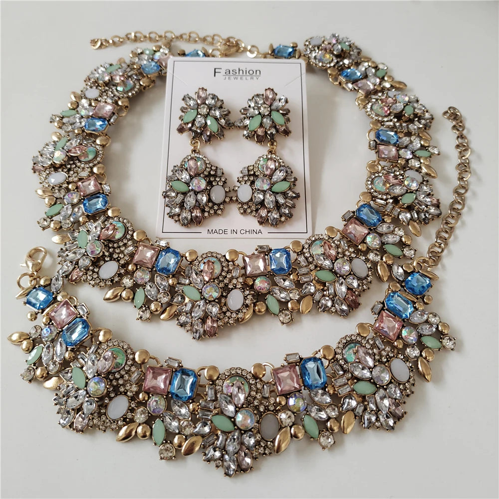 Crystal Rhinestone Jewelry Sets Necklace Bracelets & Earrings Set Wedding Bridal Jewelry