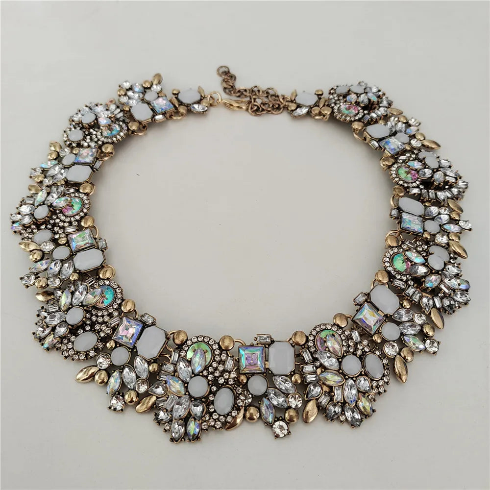 Crystal Rhinestones Necklace Earrings Bridal Jewelry Sets Big Choker Necklace