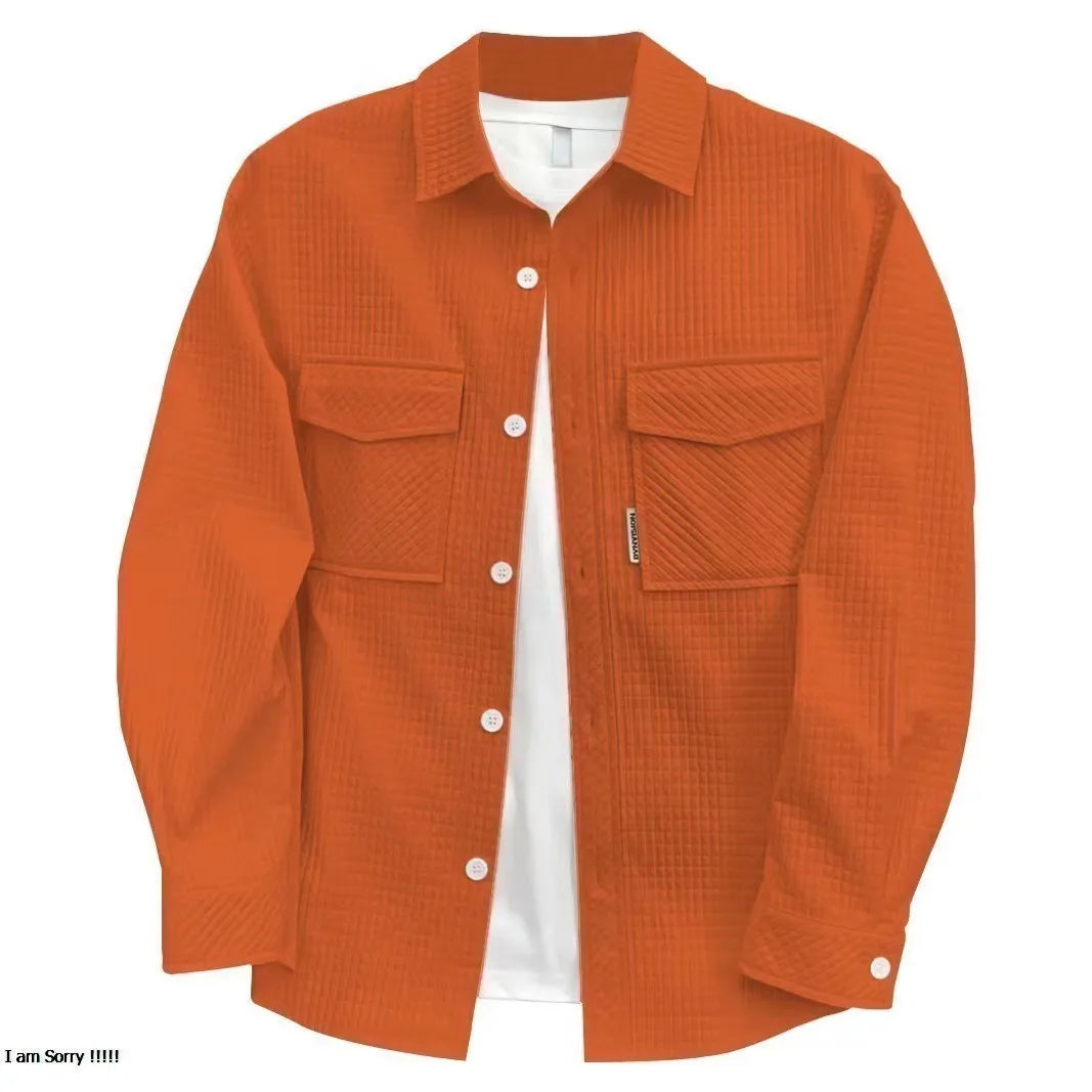 Spring and autumn Shirt men Waffle long-sleeved cargo casual shirt loose thin coat