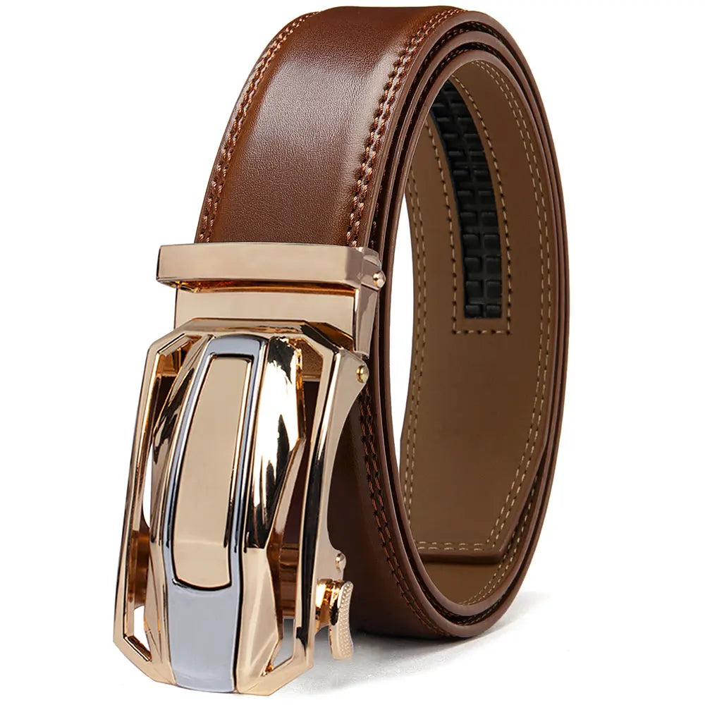 Men Genuine Leather Belt Metal Alloy Automatic Buckle Adjustment 150cm Size