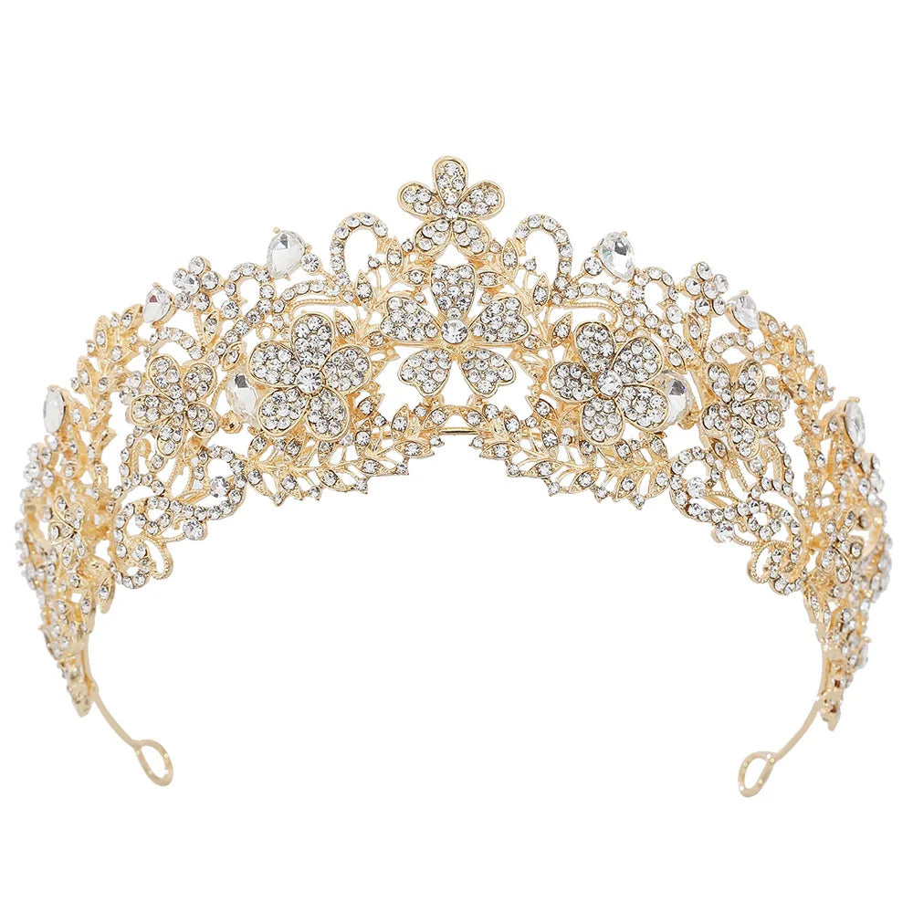 KMVEXO Vintage Baroque Fairy Crowns Bridle Crown Geometric Crystal Elf Tiaras for Women Wedding Costume Flower Design