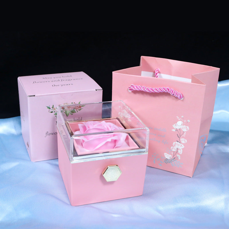 Rose Gift Box Rotating Soap Flower Jewelry Packaging Box Valentine's Day Gift