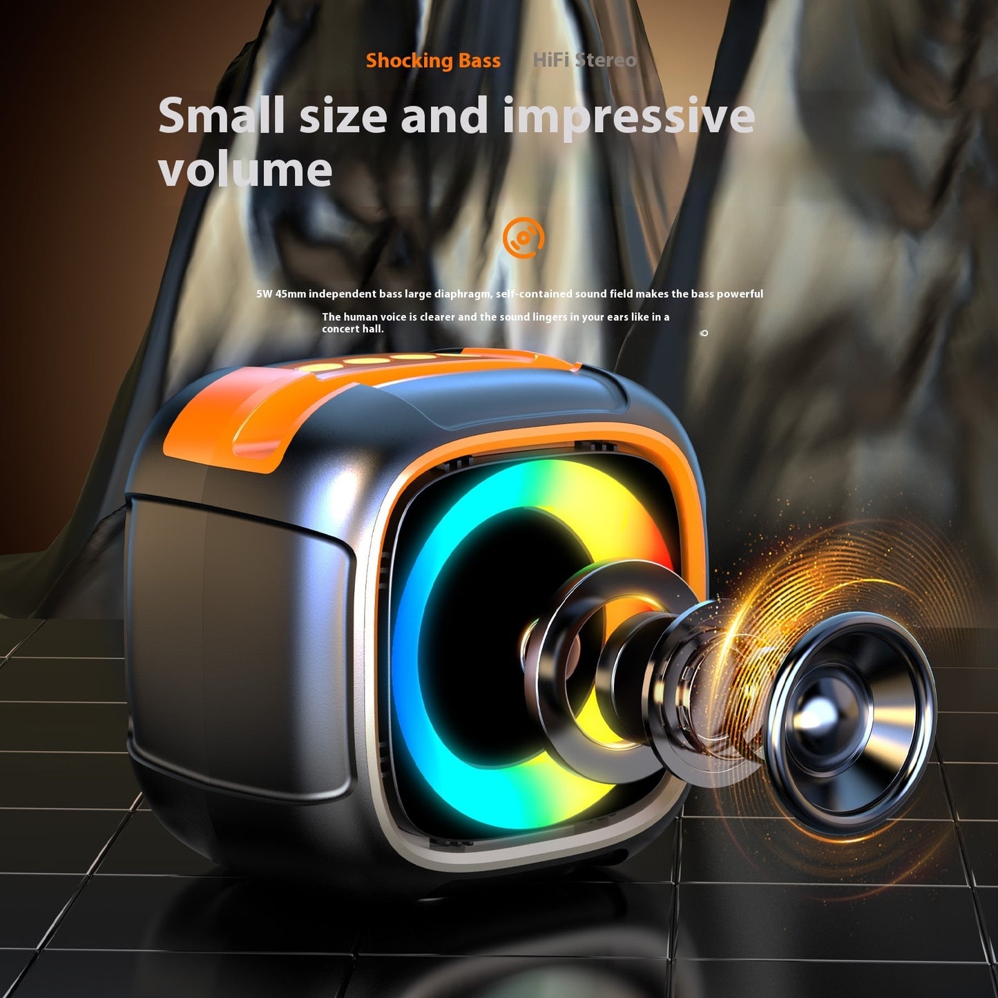 Speaker with Colored Lights Portable Outdoor Wireless Bluetooth Audio