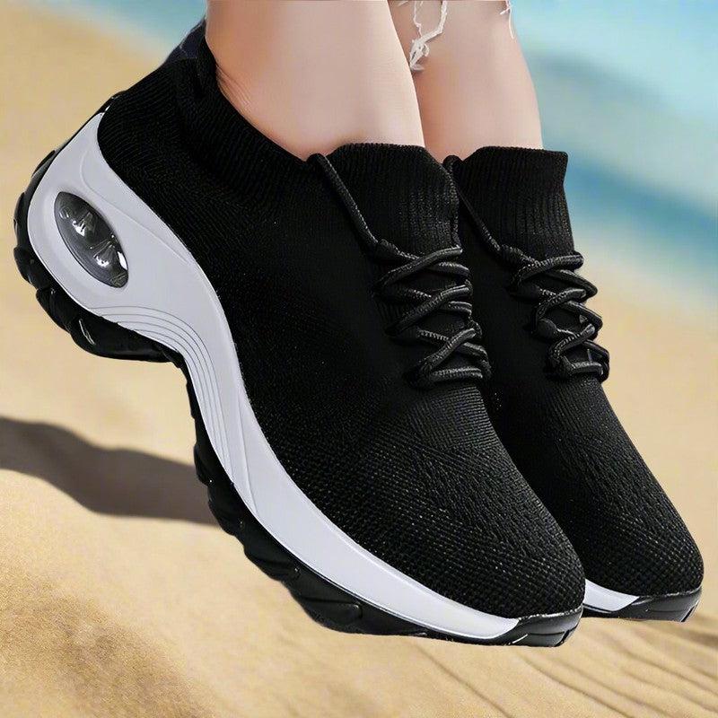 Sports shoes women flying knit design Sports shoes combine the comfort of socks-Footwear-Yes Yar FZE LLC-Black and white-35-Yes Yar FZE LLC