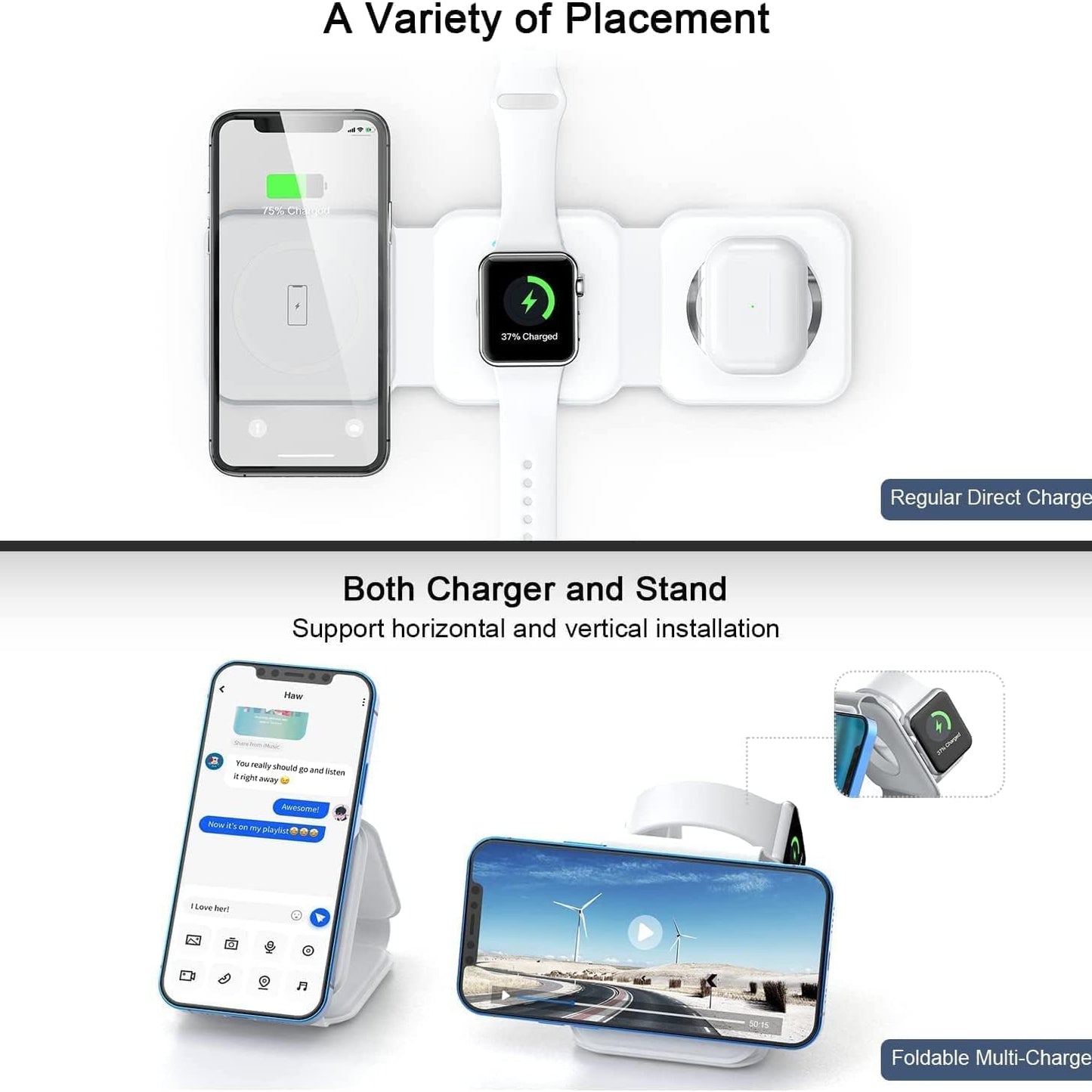 Charger 3-in-1 Wireless Pad for Mobile charging, E-watch Charging, Airpod Charging