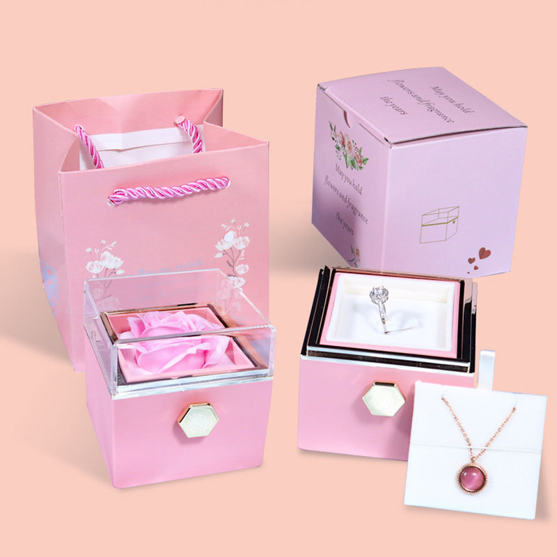Rose Gift Box Rotating Soap Flower Jewelry Packaging Box Valentine's Day Gift