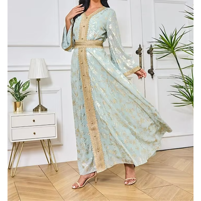 Arabic Caftan Dress for Women Long Evening Dresses A Line Gold Lace Applique Elegant Party Gown