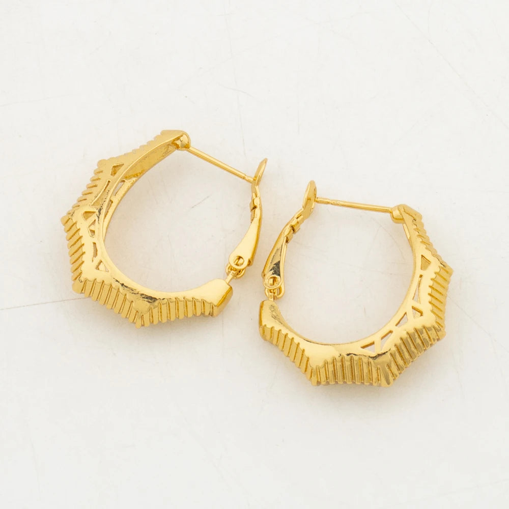 Gold Color Jewelry Set for Party Pendant Necklace and Hoop Earrings Elegant Ladies Bangle Ring Set