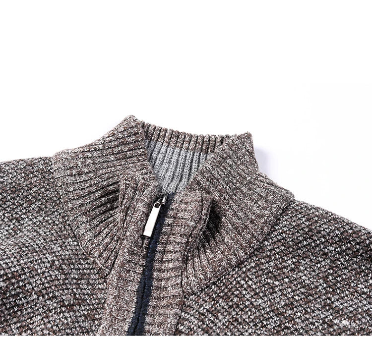 High Quality New Autumn Winter Men's Knitted Jacket Slim Fit Stand Collar Zipper Jacket Men Solid Cotton Thick Warm Cardigan Men