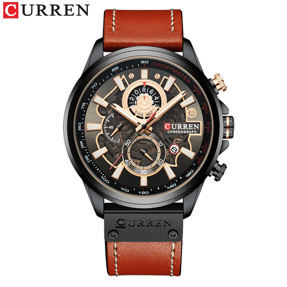 Men Watches CURREN Chronograph Genuine Leather Waterproof Wristwatches Relogio Masculino, Armbanduhren