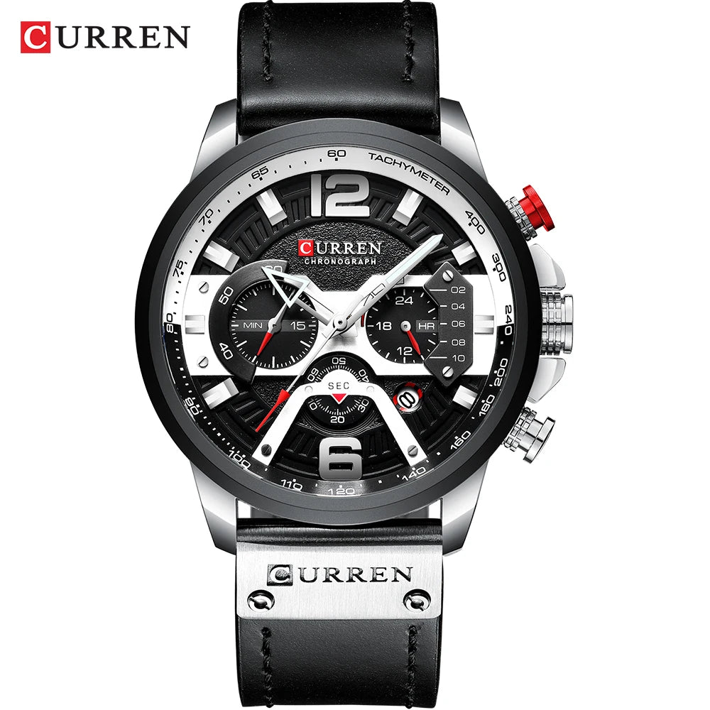 Men's Watches CURREN Casual Sport Leather Wrist Watch Fashion Chronograph