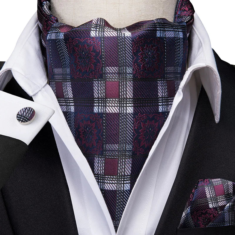 Men's Ascot Pocket Square Cufflinks Set Hi-Tie Silk Jacquard Floral Paisley Cravat Tie Male Formal Wedding Prom