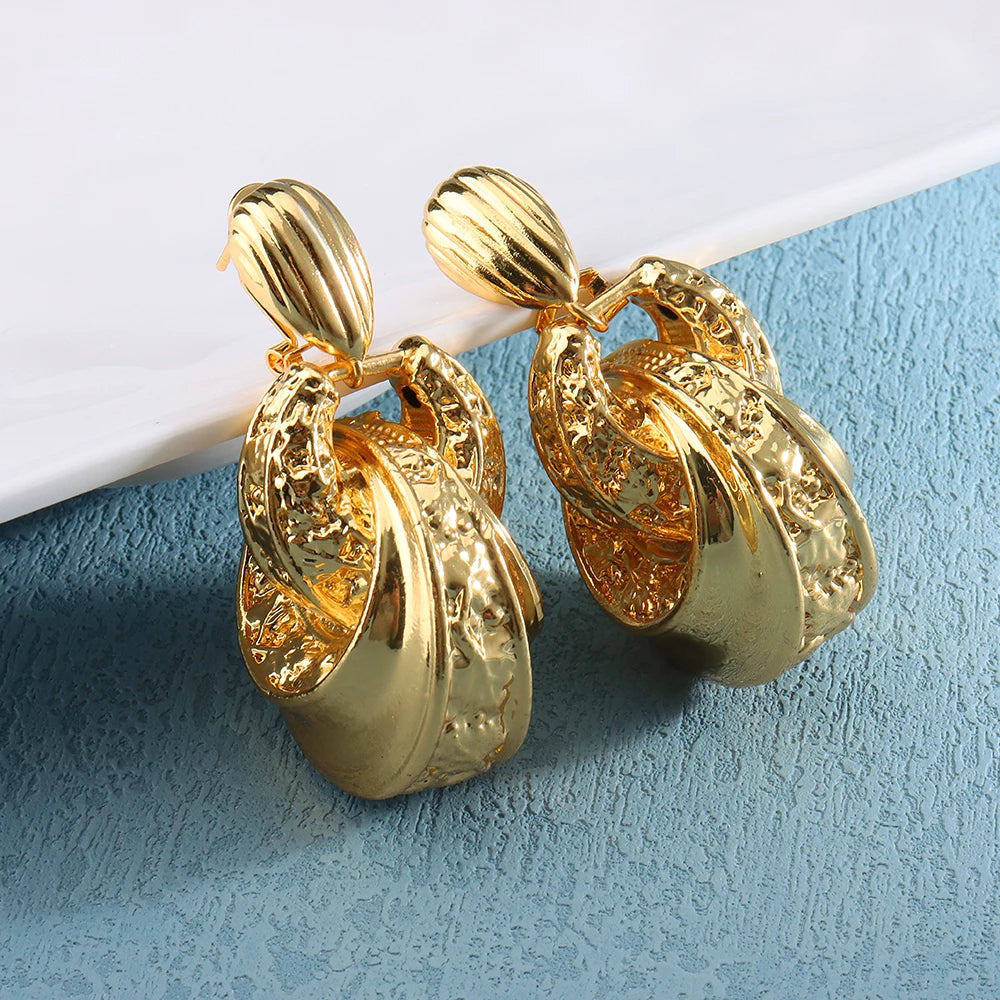 Golden or Silver Color Drop Earrings and Necklace Jewelry Set Pendant Jewelry Set