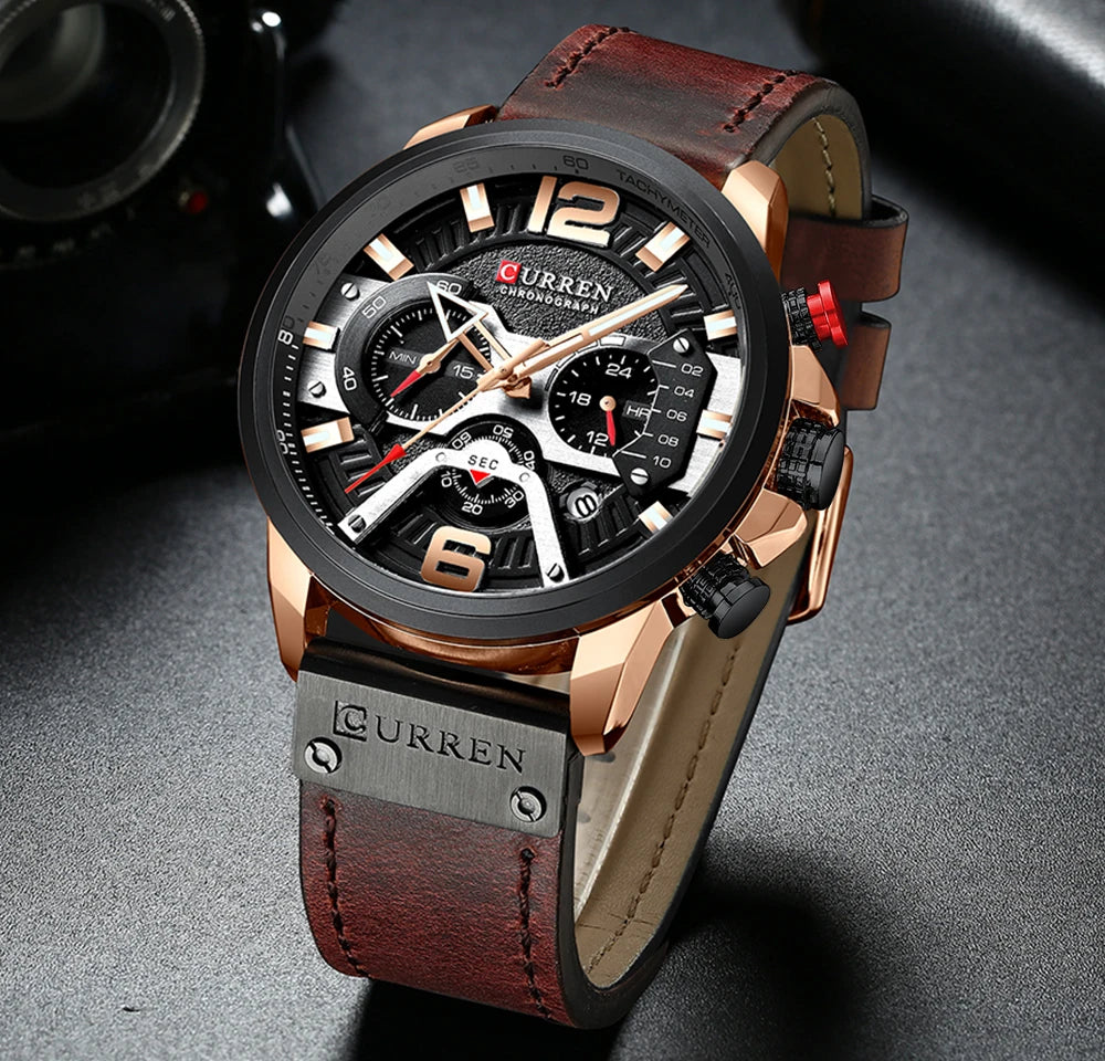 Men's Watches CURREN Casual Sport Leather Wrist Watch Fashion Chronograph