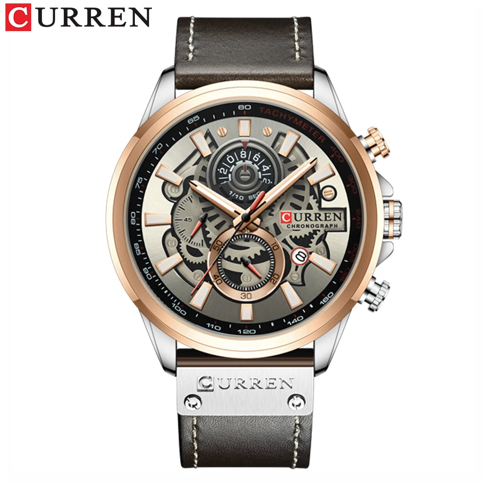 Men Watches CURREN Chronograph Genuine Leather Waterproof Wristwatches Relogio Masculino, Armbanduhren