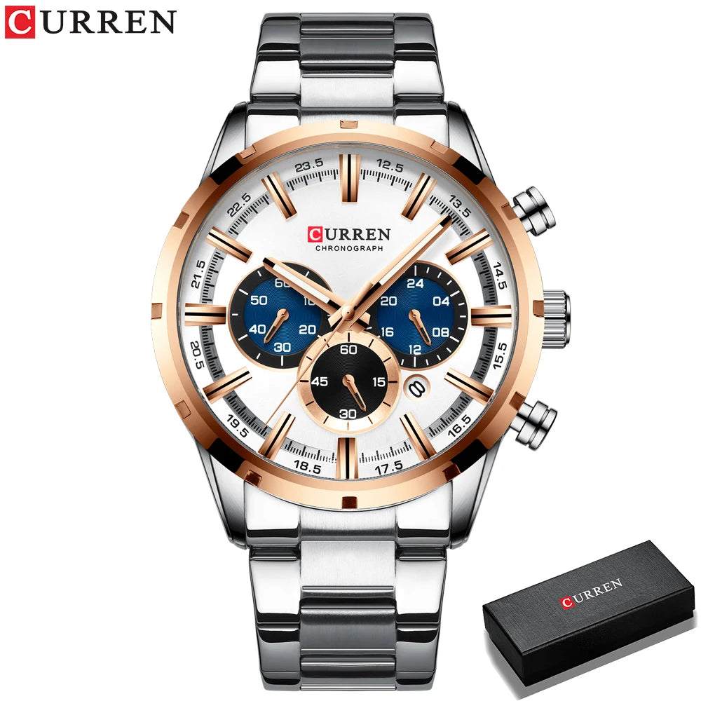 Men Quartz Watches Curren Stainless Steel Waterproof Men Wristwatches