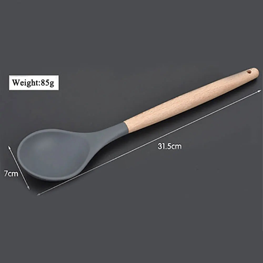 Cutlery, Silverware, Flatware, or Tableware (One Pcs Prices) Silicone Cooking Utensils With Wooden Handle Non-Sticky