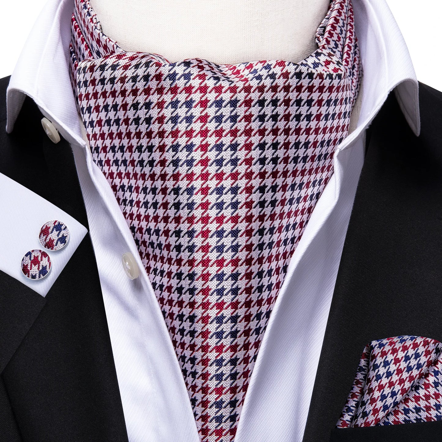 Men's Ascot Pocket Square Cufflinks Set Hi-Tie Silk Jacquard Floral Paisley Cravat Tie Male Formal Wedding Prom