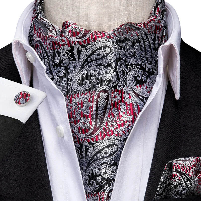 Men's Ascot Pocket Square Cufflinks Set Hi-Tie Silk Jacquard Floral Paisley Cravat Tie Male Formal Wedding Prom