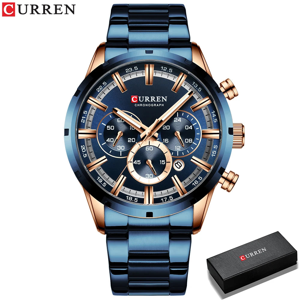 Men Quartz Watches Curren Stainless Steel Waterproof Men Wristwatches