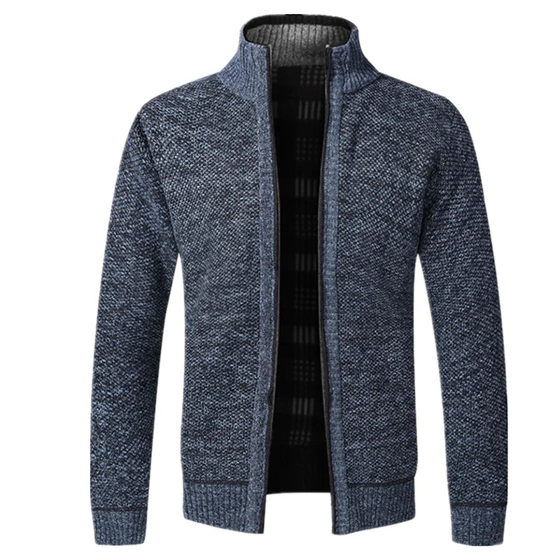 High Quality New Autumn Winter Men's Knitted Jacket Slim Fit Stand Collar Zipper Jacket Men Solid Cotton Thick Warm Cardigan Men