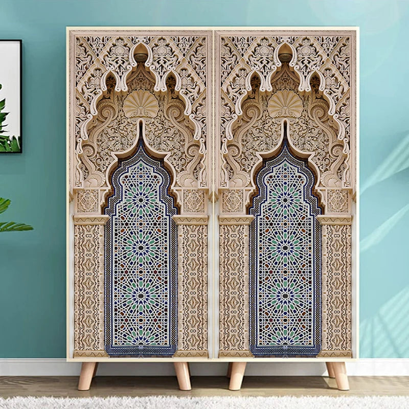 Muslim Mosque Door Art 2pcs/set Mural Sticker Home Decor Porch Wall Stickers Peel & Stick Wallpaper