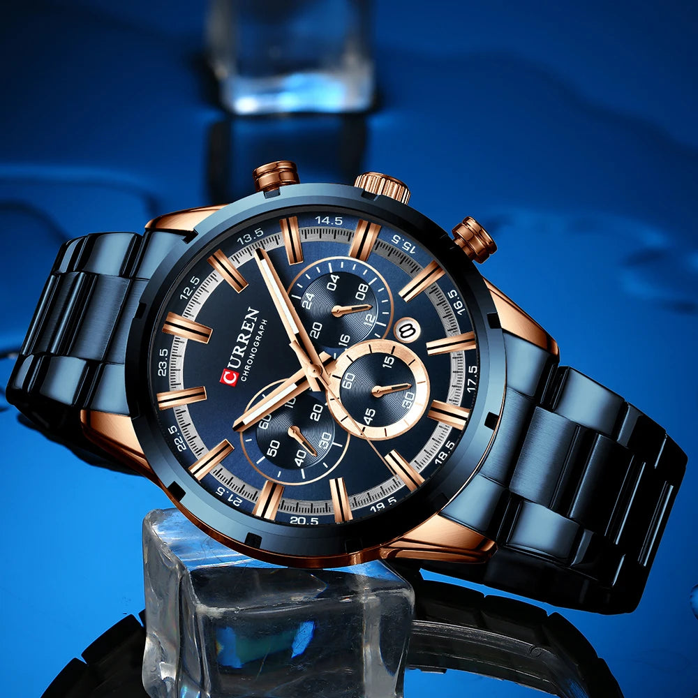 Men Quartz Watches Curren Stainless Steel Waterproof Men Wristwatches