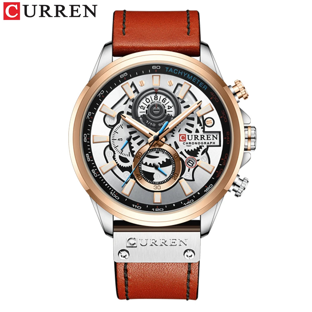 Men Watches CURREN Chronograph Genuine Leather Waterproof Wristwatches Relogio Masculino, Armbanduhren