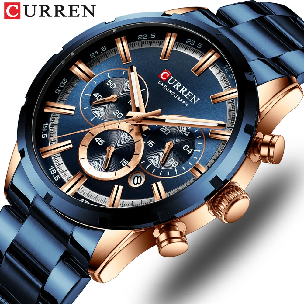 Men Quartz Watches Curren Stainless Steel Waterproof Men Wristwatches
