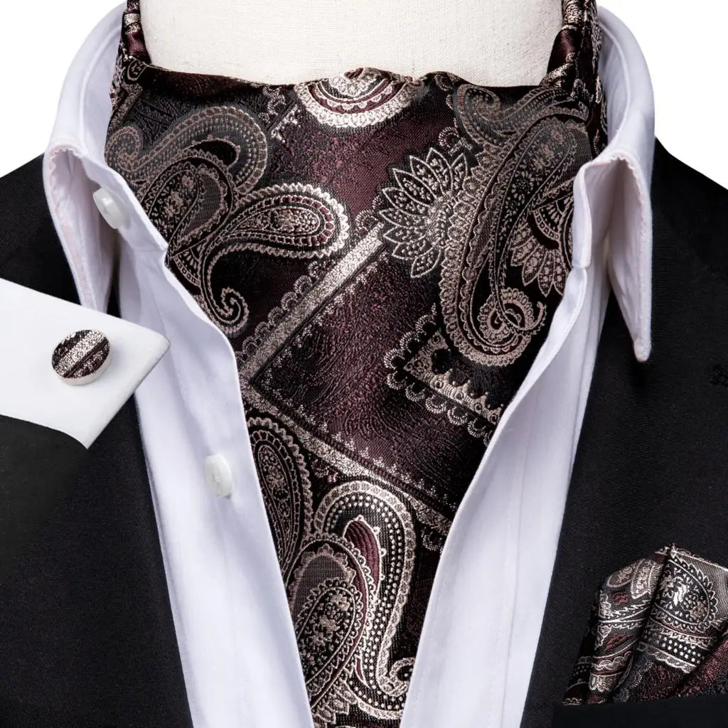 Men's Ascot Pocket Square Cufflinks Set Hi-Tie Silk Jacquard Floral Paisley Cravat Tie Male Formal Wedding Prom