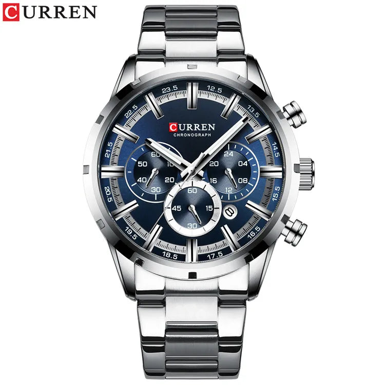 Men Quartz Watches Curren Stainless Steel Waterproof Men Wristwatches
