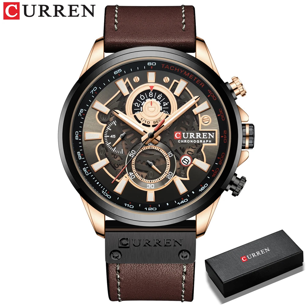Men Watches CURREN Chronograph Genuine Leather Waterproof Wristwatches Relogio Masculino, Armbanduhren