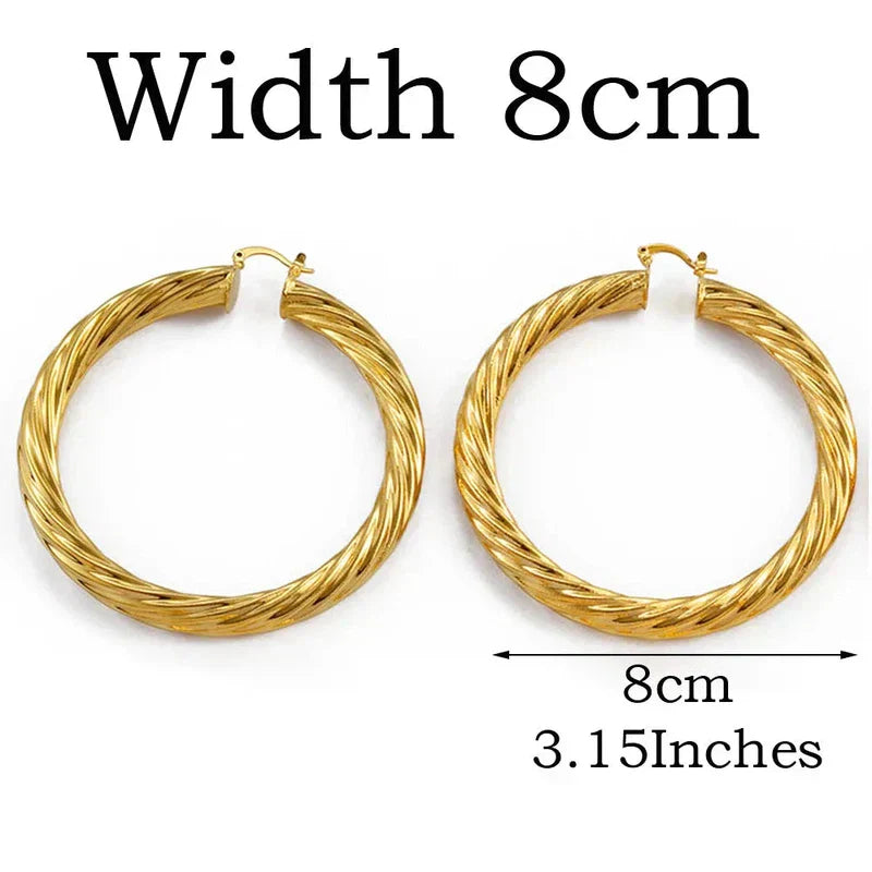 Gold & Silver Plated African Ethiopians Big Earrings 1 Pair of 5CM 6CM 7CM 8CM Women Large Round Brass Twisted Earring