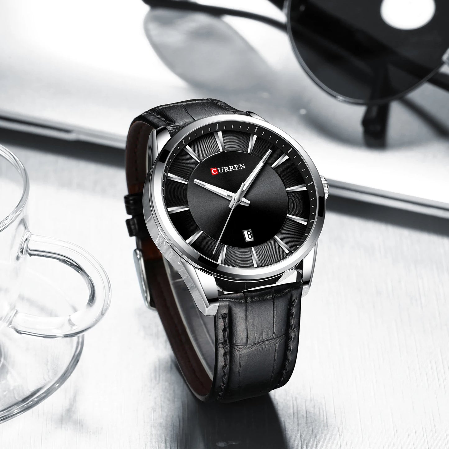 Men Quartz Watch CURREN Men Leather Strap Male Wristwatches Reloj Hombres