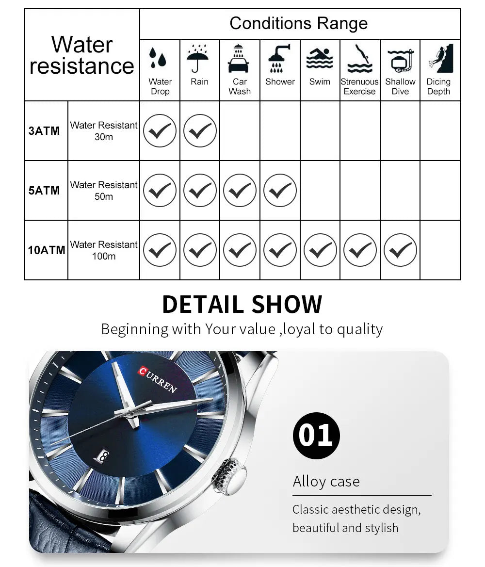 Men Quartz Watch CURREN Men Leather Strap Male Wristwatches Reloj Hombres