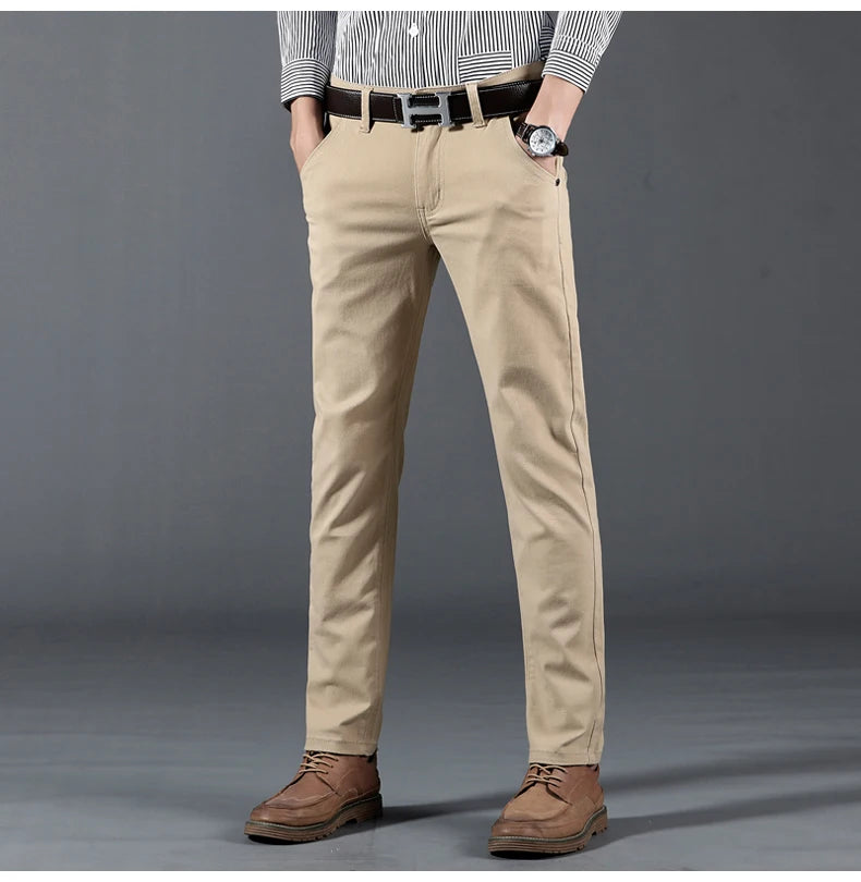 Men's Pant Cotton Casual Fashion Comfortable Stretch Cotton Elastic Straight Jeans Trousers