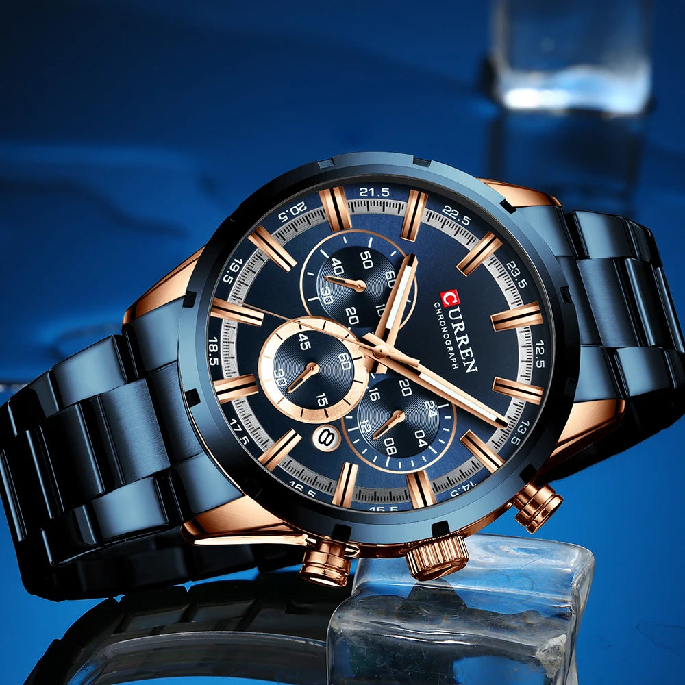 Men Quartz Watches Curren Stainless Steel Waterproof Men Wristwatches