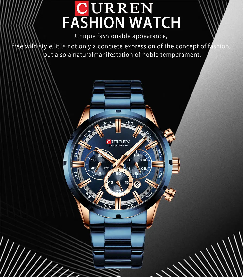 Men Quartz Watches Curren Stainless Steel Waterproof Men Wristwatches