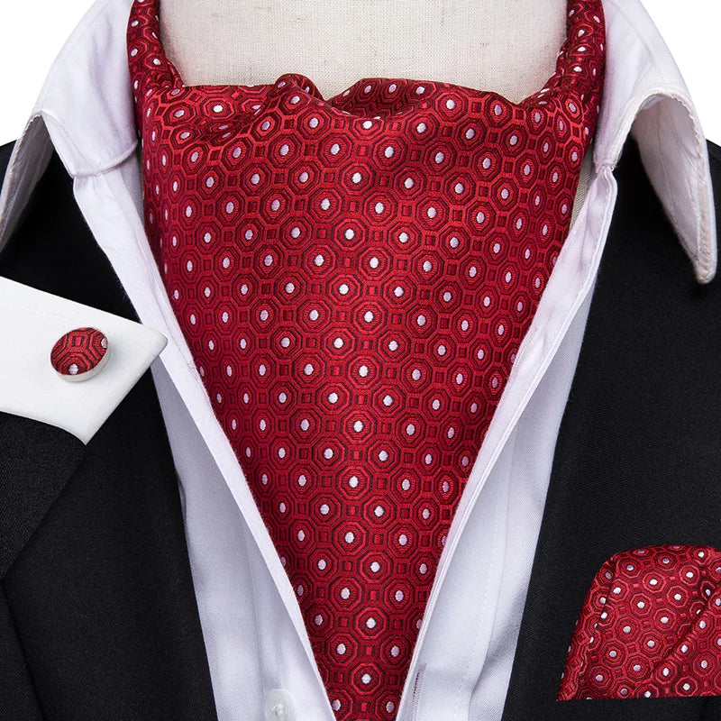 Men's Ascot Pocket Square Cufflinks Set Hi-Tie Silk Jacquard Floral Paisley Cravat Tie Male Formal Wedding Prom