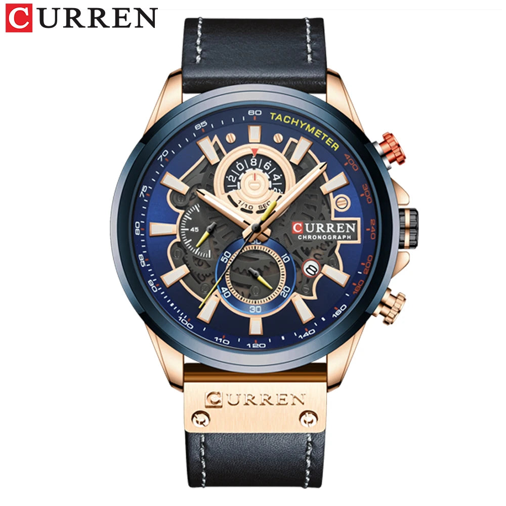 Men Watches CURREN Chronograph Genuine Leather Waterproof Wristwatches Relogio Masculino, Armbanduhren