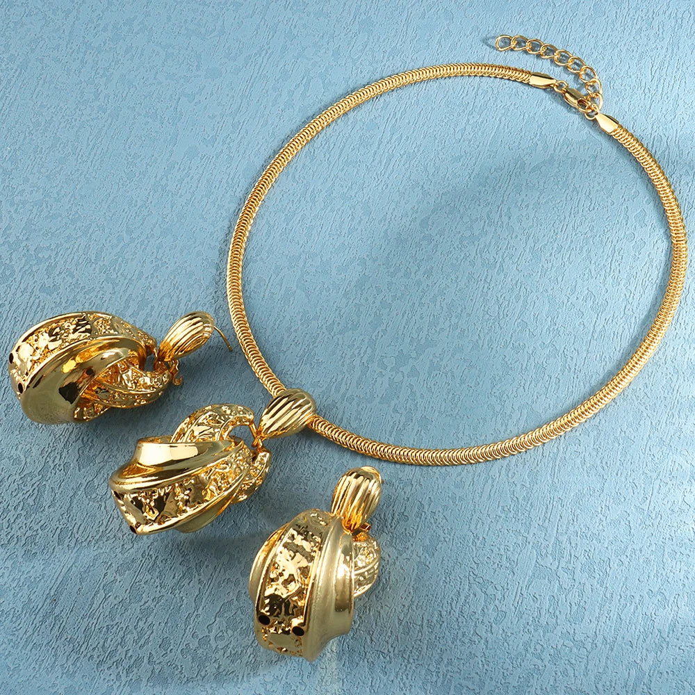 Golden or Silver Color Drop Earrings and Necklace Jewelry Set Pendant Jewelry Set