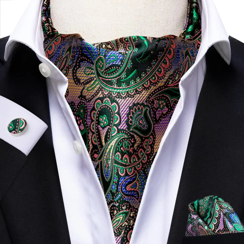 Men's Ascot Pocket Square Cufflinks Set Hi-Tie Silk Jacquard Floral Paisley Cravat Tie Male Formal Wedding Prom
