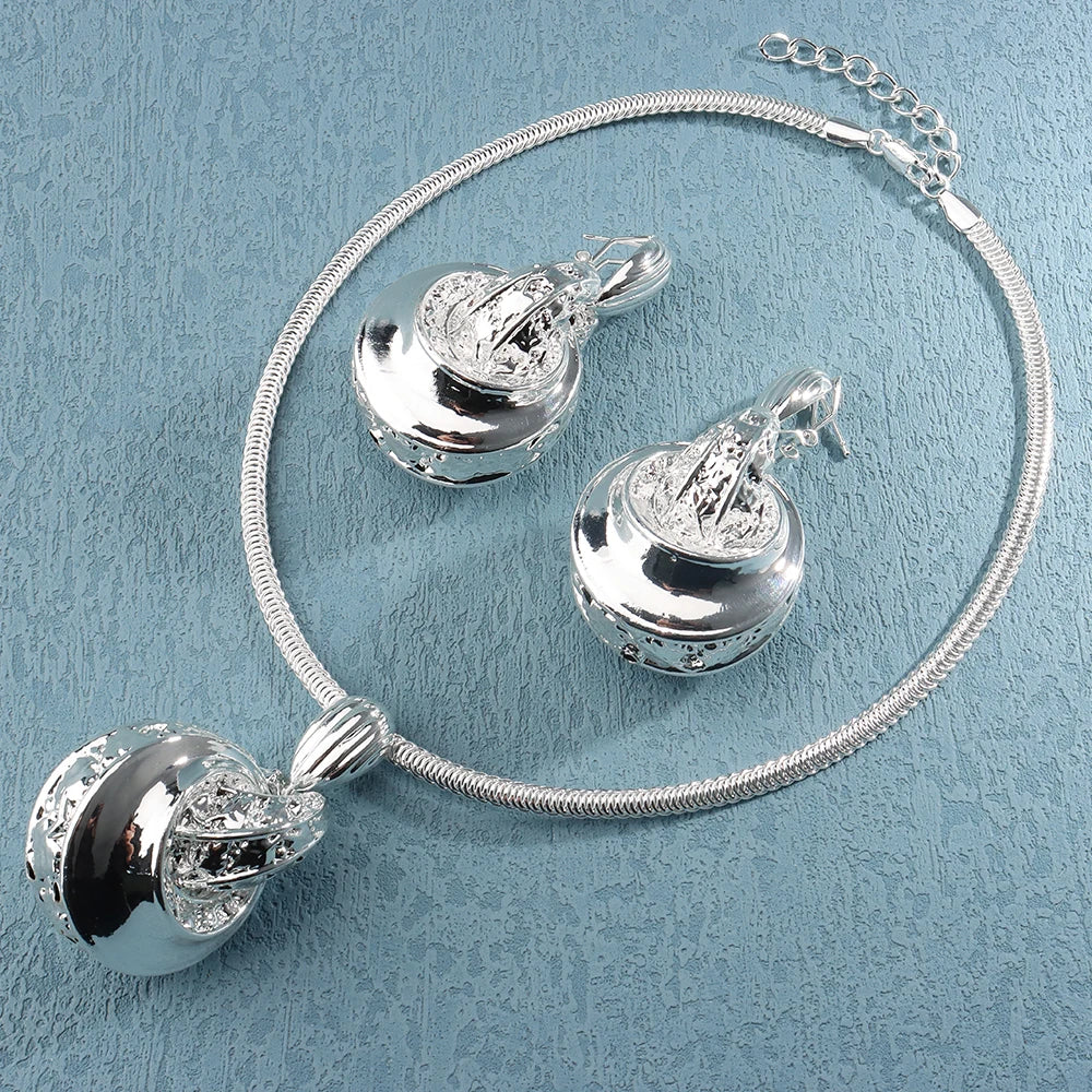 Golden or Silver Color Drop Earrings and Necklace Jewelry Set Pendant Jewelry Set