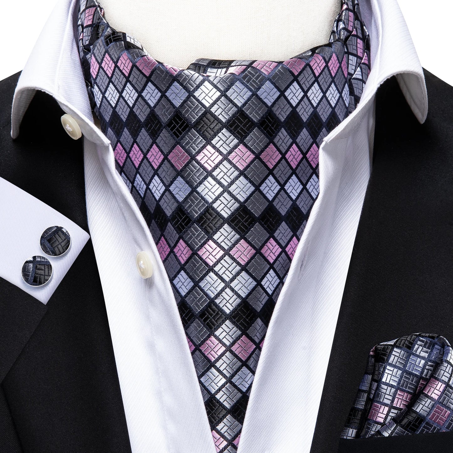 Men's Ascot Pocket Square Cufflinks Set Hi-Tie Silk Jacquard Floral Paisley Cravat Tie Male Formal Wedding Prom