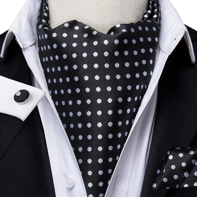Men's Ascot Pocket Square Cufflinks Set Hi-Tie Silk Jacquard Floral Paisley Cravat Tie Male Formal Wedding Prom